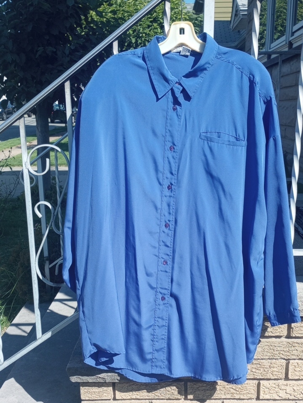Maggie Lawrence Blue/ Purple Classic Polyester Button Down Vtg Blouse, Sz 22/24